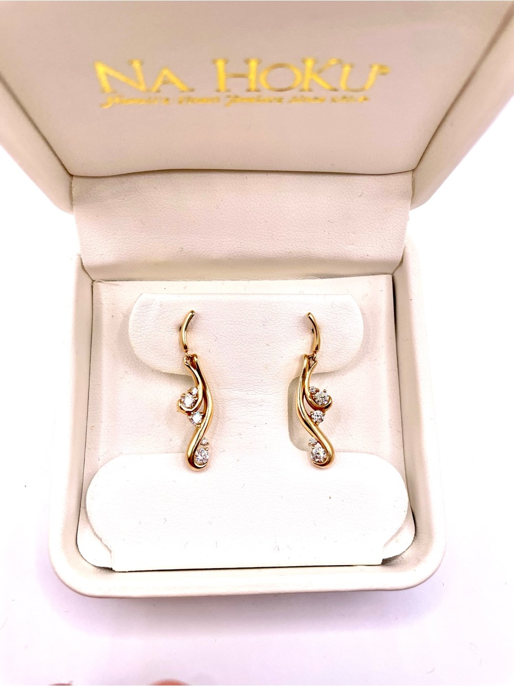 Na Hoku Waterfall 14k Yellow Golf and Diamond Drop Earrings